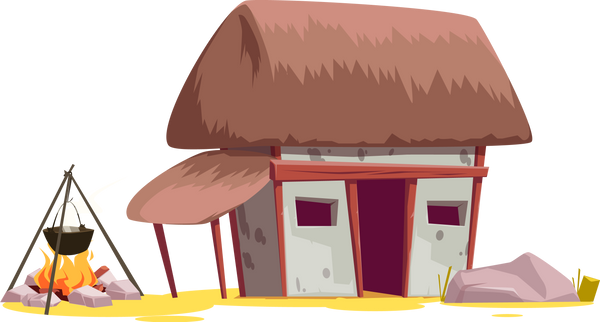 Medieval shack, bonfire